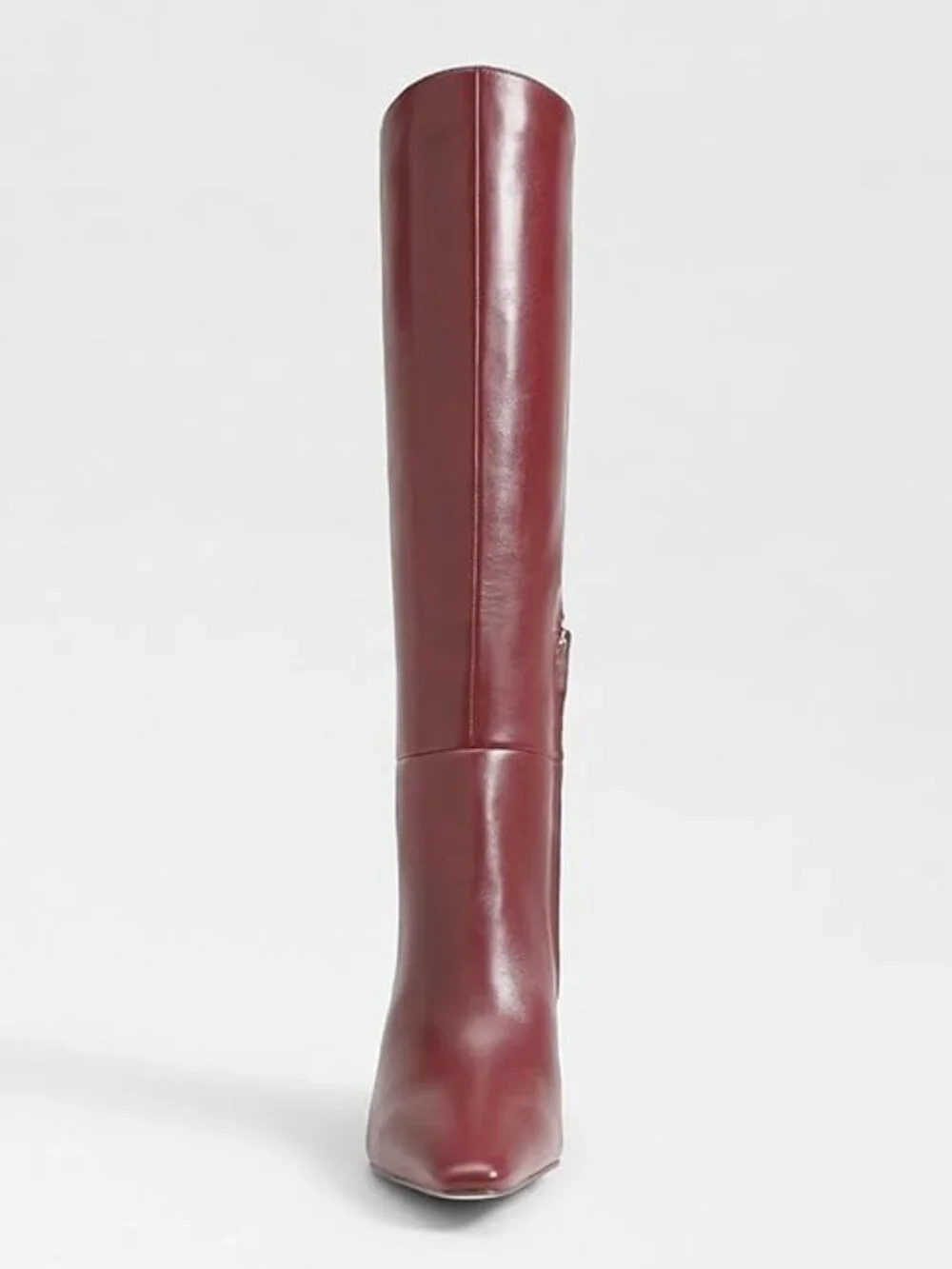 Women's Burgundy Closed Pointed Toe Chunky Heel Side Zipper Knee High Boots